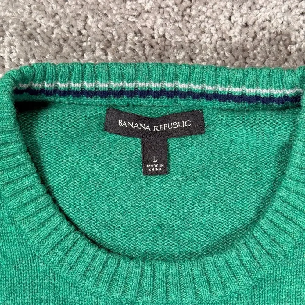 Banana‎ Republic Mens L Bright Green Italian Merino Wool Blend Crewneck Sweater